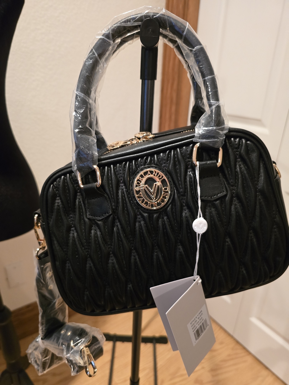 NWT Valentino ORLANDI Black Quilted Satchel/Crossbody Handbag with Gold Accent